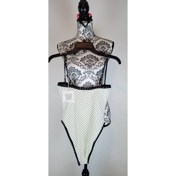 SAME Los Angeles Swim Womens One Piece ColorBlock Polka Dot White/Black Medium - Picture 4 of 5